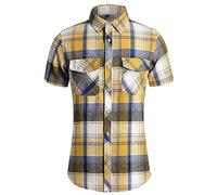 T-shirt da uomo con tasca in chambray western, camicia cargo a maniche corte con bottoni a quadri con perle e risvolto a scatto per lavoro, Z11-giallo Camicie Con Doppie Tasche, 5XL