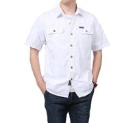 T-shirt da uomo con tasca tattica militare cargo camicia button down manica corta top pesca all'aperto campeggio solido tee, Z02-white Camicie Con Doppie Tasche, XL