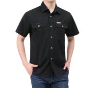 T-shirt da uomo con tasca tattica militare cargo camicia button down manica corta top pesca all'aperto campeggio solido tee, Z02-black Camicie Con Doppie Tasche, XL