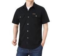 T-shirt da uomo con tasca tattica militare cargo camicia button down manica corta top pesca all'aperto campeggio solido tee, Z01-black Camicie Con Doppie Tasche, 3XL