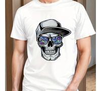 T-shirt da uomo con teschio, occhiali da sole e berretto, grafica con motivo del film Le Iene, t-shirt girocollo da uomo, 220 g/m², manica corta estiva in puro cotone (1 pezzo) T-shirt da uomo a manic