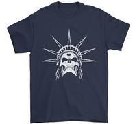 T-shirt da uomo con teschio statua della libertà, stile gotico, 100% cotone, blu navy, L