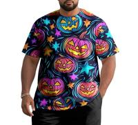 T-shirt da uomo con zucca | T-shirt girocollo colorata con stampa di zucca oversize tie dye, abbigliamento base alla moda per le vacanze, Stella di zucca, 8XL