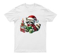 T-shirt da uomo Cozy Raccoon Christmas Reading Holidays maglietta da donna...
