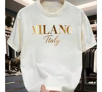 T-shirt da uomo di design elegante e moderno, di lusso, con grande lettera maiuscola dorata "MILANO" e graziosa scritta in carattere chiaro "ITALY", stile semplice t-shirt regular da uomo L,M,S,XL,XXL