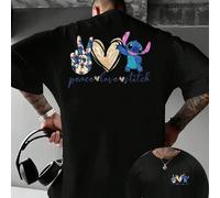 T-shirt da uomo Disney Peaceful Heart Stitch Graffiti Print, dal design elegante, semplice e versatile, con scollo rotondo e bordi rifiniti, perfetta per l'estate. Realizzata in morbido, comodo e resi