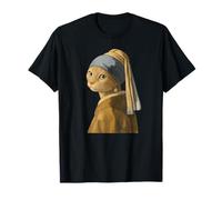 T-shirt da uomo donna con gatto con orecchini di perle Maglietta