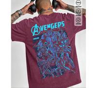 T-shirt da uomo in cotone a coste con marchio condiviso Marvel, stampa Avengers, abbigliamento sportivo da uomo in stile college per la primavera e l'estate, top a maniche corte da uomo rosso data all