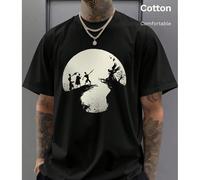 T-shirt da uomo in cotone a coste, Moon Night Adventure, stampa Peter Pan, stile college, primavera ed estate, nuova moda sportiva da uomo, morbida e traspirante, manica corta nera da uomo L,M,S,XL,XX