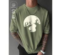 T-shirt da uomo in cotone a coste, Moon Night Adventure, stampa Peter Pan, stile college, primavera ed estate, nuova moda sportiva da uomo, morbida e traspirante, verde erba, a maniche corte. L,M,S,XL