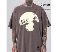 T-shirt da uomo in cotone a coste, Moon Night Adventure, stampa Peter Pan, stile college, primavera ed estate, nuova moda sportiva da uomo, morbida e traspirante, manica corta da uomo. L,M,S,XLFumetto