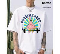 T-shirt da uomo in cotone a coste, stampa della stella di Patrick, abbigliamento sportivo da uomo in stile college per la primavera e l'estate, top a maniche corte da uomo bianchi, morbidi e traspiran
