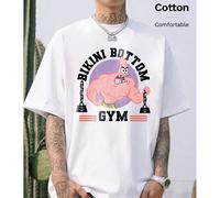 T-shirt da uomo in cotone a coste, stampa della stella Patrick, stile college, primavera ed estate, nuova moda sportiva da uomo, top a maniche corte bianchi da uomo morbidi e traspiranti. L,M,S,XL,XXL