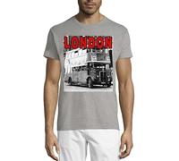 T-shirt da uomo in cotone a girocollo con simbolo della città di Londra Red Bus grigio, grigio, XXL