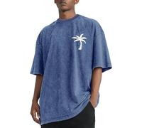 T-shirt da uomo in cotone casual elegante felpa senza cappuccio girocollo t-shirt classica vintage leggera felpa estiva versatile top a maniche corte felpe da uomo UK, Blu, L
