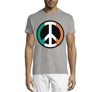 T-shirt da uomo in cotone con bandiera irlandese, segno della pace, opera d'arte, girocollo, grigia, grigio, L