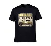 T-shirt da uomo in cotone con motivo alla moda e maniche corte - Scooter iconico con la scritta "Ostkult since 1964" in stile vintage - Perfette per gli appassionati di auto d'epoca, gli amanti della 