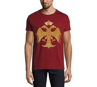 T-shirt da uomo in cotone con stemma dell'impero bizantino con aquila a due teste Bisanzio, colore bordeaux, Bordeaux, XL