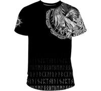 T-Shirt da Uomo in Felpa Norrena Stampata in 3D, Mitologia Norrena Casual Vintage Mezza Manica, Top Unisex Hip Hop T-Shirt Larghe, Black, S
