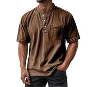 T-shirt da uomo in puro cotone lavato imitazione denim casual versatile manica corta button down girocollo camicie comode casual giù moda moda t-shirt a maniche corte leggera Tees Top, Marrone, L