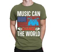 T-shirt da uomo Music Can Change The World Patriotic Drummers Musicians #TA-89