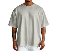 T-shirt da uomo oversize a maniche corte con scollo tondo, t-shirt basica vintage per palestra e tempo libero, vestibilità ampia, modello estivo, L