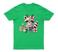 T-shirt da uomo Raccoon Christmas Holiday Reading maglietta da donna...