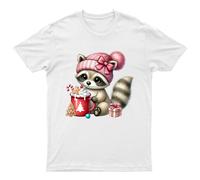 T-shirt da uomo Raccoon Christmas Hot Chocolate Holidays maglietta da donna...