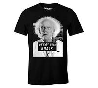 T-Shirt da Uomo Ritorno al Futuro Dr. Ing. Marrone Non Abbiamo Bisogno di Strade in Cotone Nero - M