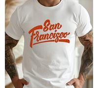 T-shirt da uomo San Francisco in stile vintage, t-shirt girocollo da uomo, 220 g/m², manica corta in puro cotone estivo (1 pezzo) Maglietta da uomo a maniche corte con scollo tondo, casual, stampata,