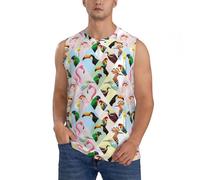 T-shirt da uomo senza maniche con grafica grafica da uomo, motivo: pappagallo, tucano fenicottero, corsa, palestra, allenamento, Nero , XXL