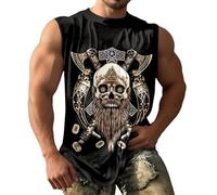 T-shirt da uomo senza maniche con stampa teschio e ali ornate | Camicia in poliestere pull-on con una grafica audace al centro del teschio incorniciata da ali decorative e motivi