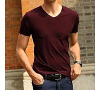 T-shirt da uomo slim fit in seta ghiacciata a maniche corte con scollo a V dal Giappone, ideale per giornate attive (3XL rosso)