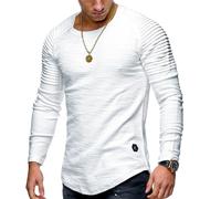 T-Shirt da Uomo T-Shirt Casual Manica Raglan Felpa Tinta Unita Camicetta Moda Manica Lunga Girocollo Top T-Shirt Tinta Unita Slim Fit Girocollo Manica Lunga Pieghettata T-Shirt con Maniche Raglan