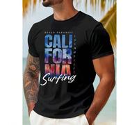 T-shirt da uomo VIVINTIMO per le vacanze con palme e scritta, girocollo, maniche corte, casual Si prega di consultare la nostra tabella delle taglie - Circonferenza torace: S - 96 cm (37,8 pollici), M