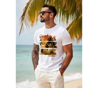 T-shirt da uomo VIVINTIMO per le vacanze con palme e scritta, girocollo, maniche corte, casual Si prega di consultare la nostra tabella delle taglie - Circonferenza torace: S - 96 cm (37,8 pollici), M