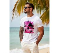 T-shirt da uomo VIVINTIMO per le vacanze con palme e scritta, girocollo, maniche corte, casual Si prega di consultare la nostra tabella delle taglie - Circonferenza torace: S - 96 cm (37,8 pollici), M