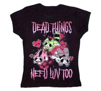T-shirt da Y2K Gothic Emo - 100% Slim Fit a maniche corte con stampa "Dead Things Need Love Too" e Skullheart - Maglietta vintage grunge streetwear per stile Emo, abbigliamento casual per
