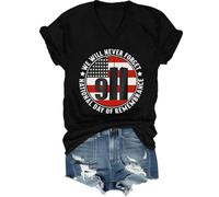 T-shirt dell'11 settembre con scritta "We Will Never Forget", maglietta dell'11 settembre, festa nazionale della memoria da donna e uomo, Nero (scollo a V), S