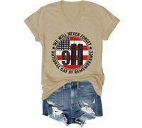 T-shirt dell'11 settembre con scritta "We Will Never Forget", maglietta dell'11 settembre, festa nazionale della memoria da donna e uomo, Khaki (scollo a V), XL