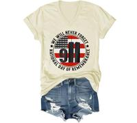 T-shirt dell'11 settembre con scritta "We Will Never Forget", maglietta dell'11 settembre, festa nazionale della memoria da donna e uomo, Giallo crema (scollo a V), XXL