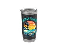 T-shirt delle Isole Cayman Caraibi Paradise Sea Turtle Sunset Bicchiere termico in acciaio inox doppia parete