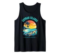 T-Shirt delle Isole Cayman Caraibi Paradise Sea Turtle Sunset Canotta