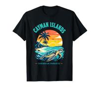T-Shirt delle Isole Cayman Caraibi Paradise Sea Turtle Sunset Maglietta