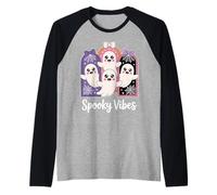 T-Shirt di Halloween Pastello Kawaii Ghost Cute Spooky Vibes Maglia con Maniche Raglan