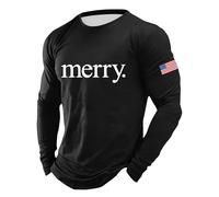 T-shirt di Natale da uomo con lettera di Natale stampata t-shirt vintage renna girocollo maglietta classica alberi a maniche lunghe costume, Nero , 3XL