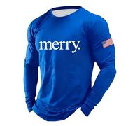 T-shirt di Natale da uomo con lettera di Natale stampata t-shirt vintage renna girocollo maglietta classica alberi a maniche lunghe costume, Blu, L