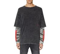 T-Shirt DIESEL Da Uomo S Grigia Lavata Oversize A Maniche Lunga RRP195