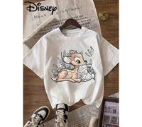 T-shirt Disney con stampa "Bambi e Judy", pullover girocollo, top casual sportivo a maniche corte per donna L,M,S,XL,XS,XXLAnimale,LettereCotone