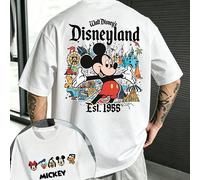 T-shirt Disneyland Mickey Retro Print, Top estivo da uomo a maniche corte con stampa di Topolino e del parco divertimenti, T-shirt a maniche corte di alta qualità 100% cotone, Maniche corte casual tra